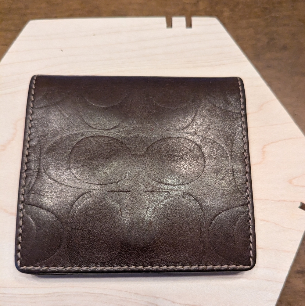 Coach Vintage Brown Embossed Logo  Leather Coin Purse Wallet